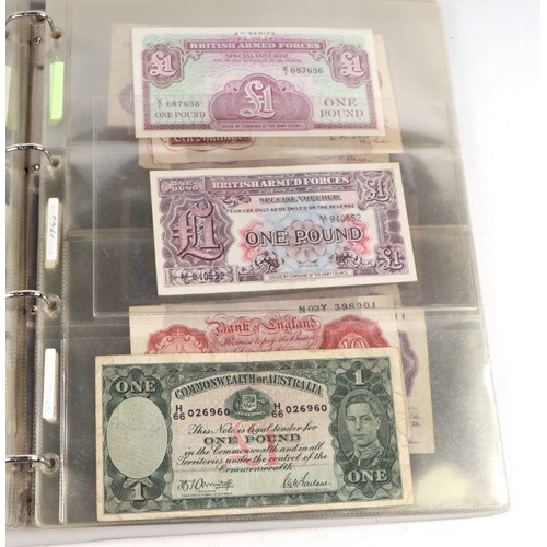 646 - A collection of British and other bank notes, including an Isle of Mann £1 note, serial number QU555... 