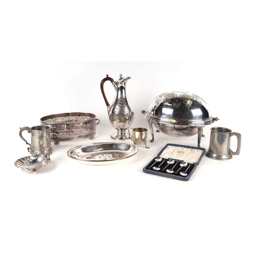 658 - A quantity of silver plate to include a breakfast turnover dish, coffee pot and flatware.