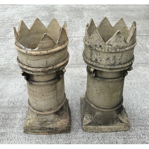 7 - A pair of crown top earthenware chimney pots, each 80cm high (2).