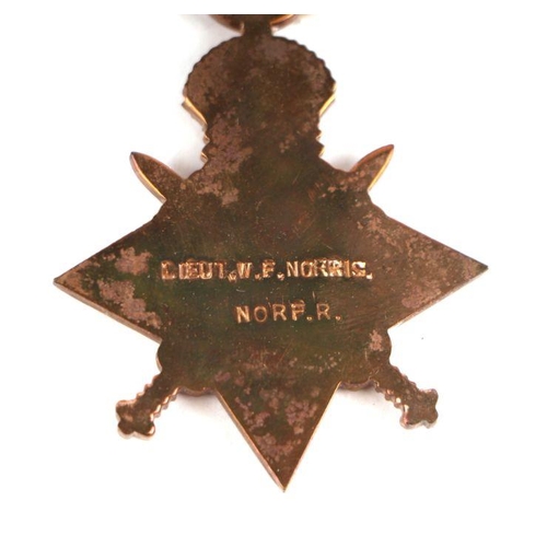 75 - A WWI trio posthumously awarded to Lieutenant W. F. Norris, Norfolk Regiment, comprising Star, Briti... 