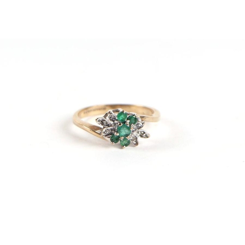 753 - A 9ct gold green stone and diamond cluster ring, UK size J, 2g