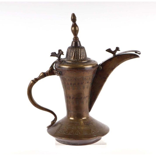 770 - A Turkish / Islamic brass dallah coffee pot, 26cms high.