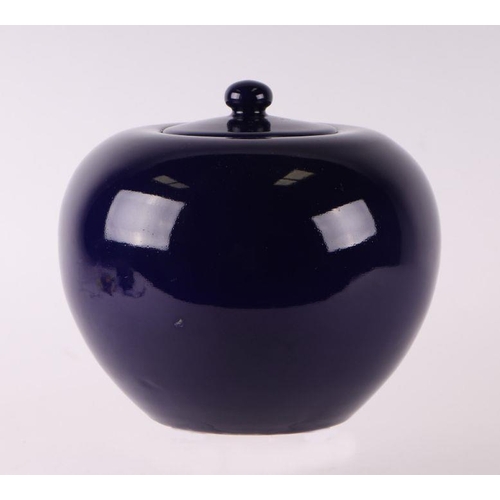 780 - A Chinese blue glazed monochrome jar and cover of ovoid form, 22cm high.