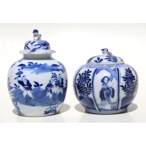 799 - A Chinese blue & white vase and cover decorated with figures in a landscape, 13cms high; together wi... 