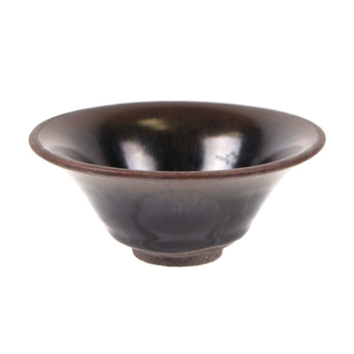 820 - A Chinese Jian ware style bowl of flared form with Hare's Fur glaze, 13cms diameter.