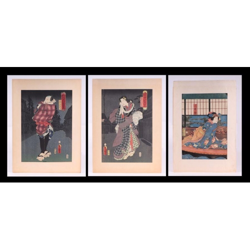 826 - Utagawa Kunisada (1786-1865) - a pair of coloured woodblock prints, unframed, 24 by 35cms; together ... 