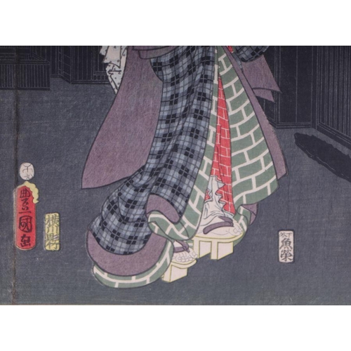 826 - Utagawa Kunisada (1786-1865) - a pair of coloured woodblock prints, unframed, 24 by 35cms; together ... 