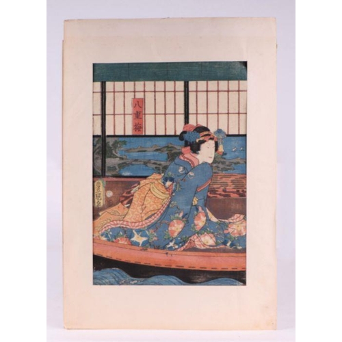 826 - Utagawa Kunisada (1786-1865) - a pair of coloured woodblock prints, unframed, 24 by 35cms; together ... 