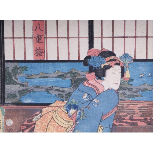 826 - Utagawa Kunisada (1786-1865) - a pair of coloured woodblock prints, unframed, 24 by 35cms; together ... 