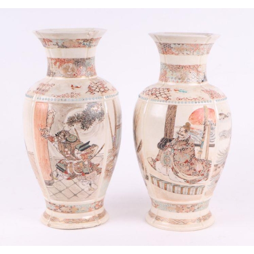 836 - A pair of late 19th century Japanese Satsuma vases decorated with figures in a landscape, 30cm high;... 