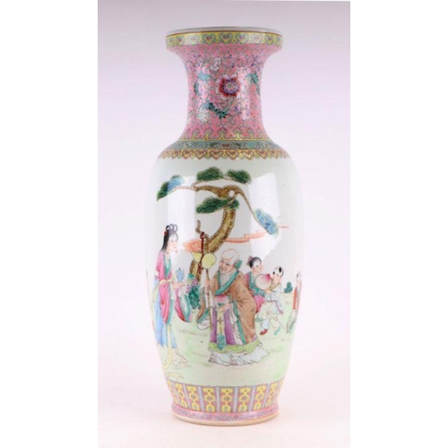 838 - A Chinese republic style vase of baluster form decorated with figures within a landscape, 62cm high.