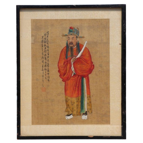 849 - 19th century Chinese school - Study of a Warrior - watercolour heightened with body colour, calligra... 