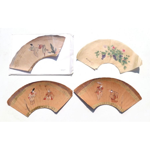 853 - Japanese School - nine fan designs depicting various subjects to include a winter landscape scene wi... 