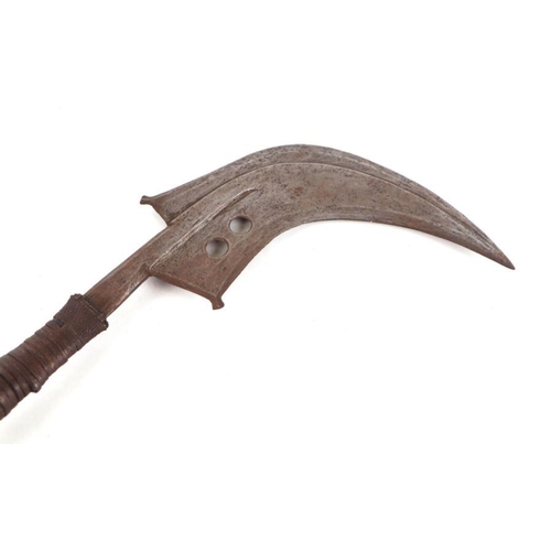 86 - An African Congo Mangbetu ceremonial sickle dagger, 40cm long.