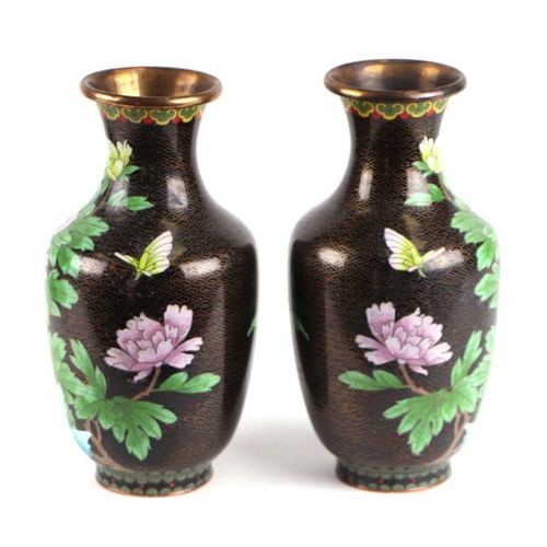 867 - A pair of Chinese cloisonne baluster form vases decorated with chrysanthemum and butterflies, each 2... 