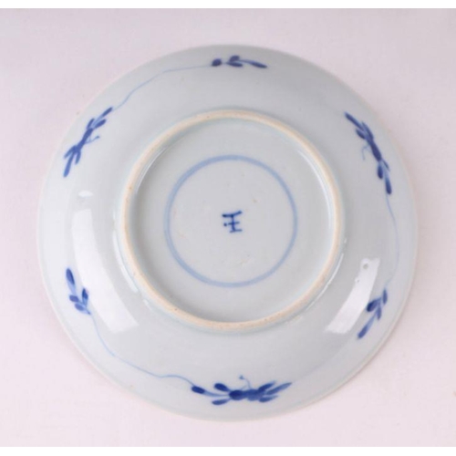 883 - A pair of Chinese blue and white dishes decorated with figures in a garden, four character blue mark... 