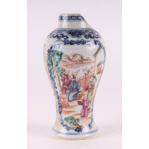 893 - A Chinese famille rose Mandarin pattern bottle vase and cover; together with a similar baluster vase... 