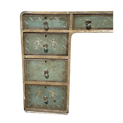 926 - An early 20th century painted pine desk or dressing chest with an arrangement of nine drawers, with ... 