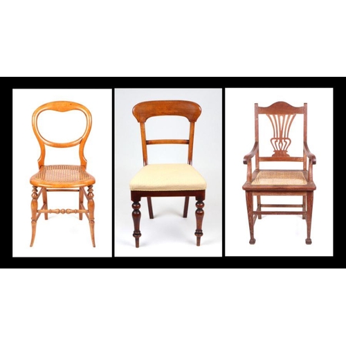 930 - An Arts and Crafts oak carver chair with caned seat; together with a Victorian dining chair and a be... 