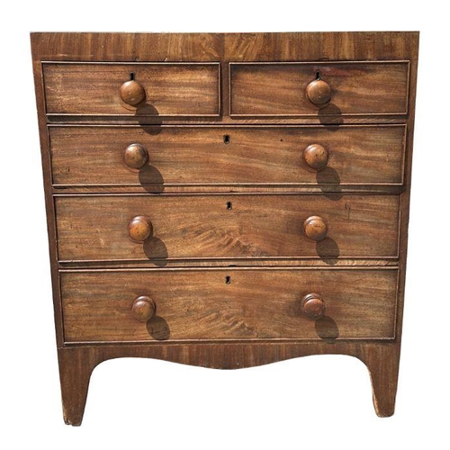 933 - A 19th century mahogany chest of two short and three graduated long drawers, on bracket feet, 92cm w... 