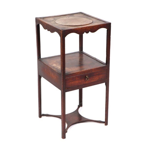 956 - A Georgian mahogany wash stand with single drawer, on square chamfered legs, 36cms wide.