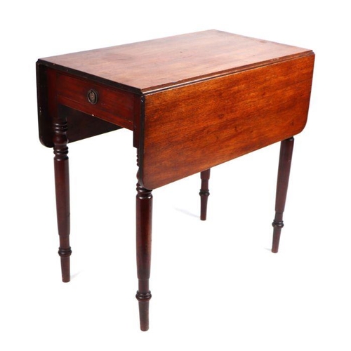 982 - A Victorian mahogany Pembroke table with single end drawer, on turned tapering legs, 76cm wide.