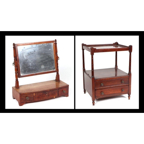 983 - An Edwardian mahogany night stand, the rectangular top above two drawers, on turned  supports; toget... 