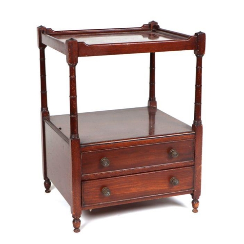 983 - An Edwardian mahogany night stand, the rectangular top above two drawers, on turned  supports; toget... 