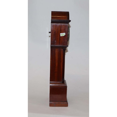 624 - A late 19th / early 20th century mahogany cased miniature longcase clock, the white enamel dial with... 