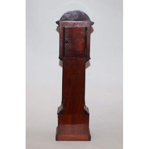 624 - A late 19th / early 20th century mahogany cased miniature longcase clock, the white enamel dial with... 