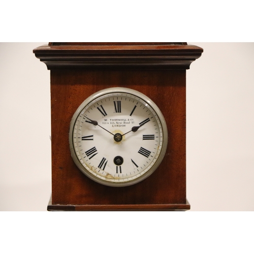 624 - A late 19th / early 20th century mahogany cased miniature longcase clock, the white enamel dial with... 