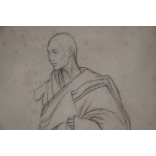 188 - Mid 20th century Burmese school - Study of a Monk - indistinctly signed lower right, pencil sketch, ... 