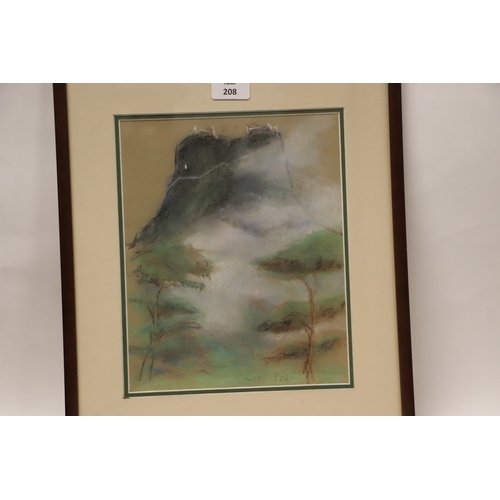 208 - (Burmese school) - Mountainous Landscape Scene, Mount Popa - signed lower right, pastel, framed & gl... 