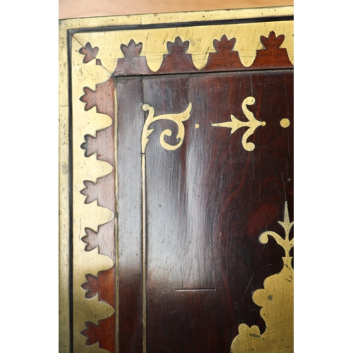 513 - A Regency mahogany writing slope with brass inlay decoration, 36cms wide.