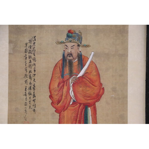 849 - 19th century Chinese school - Study of a Warrior - watercolour heightened with body colour, calligra... 