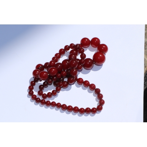 713 - A graduated cherry amber bead necklace, 48g, approx 72cm long.