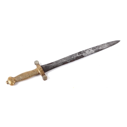 114 - An 1832 model French Artillery sword. Having a 48cms (19ins) straight double edged sword with brass ... 