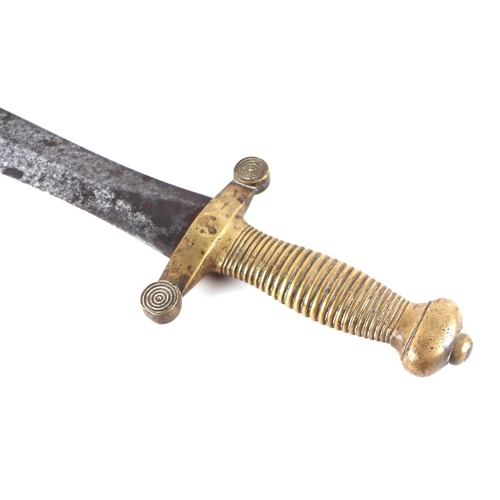 114 - An 1832 model French Artillery sword. Having a 48cms (19ins) straight double edged sword with brass ... 