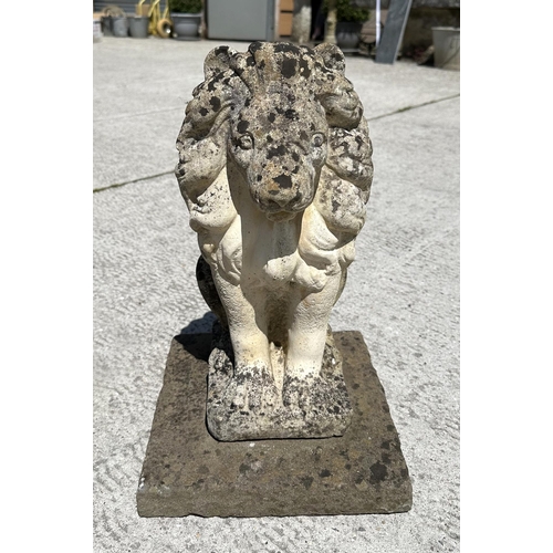 13 - A group of three reconstituted stone seated lions, 44cm high. (3)