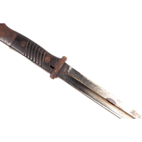 130 - A German K98 bayonet in metal scabbard,  blade and scabbard both numbered 6746 and marked 41asw.