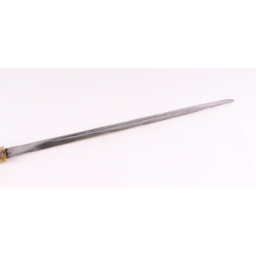 137 - A horn handled brass mounted hardwood short swordstick with lion mask terminal, blade length 35cm, o... 