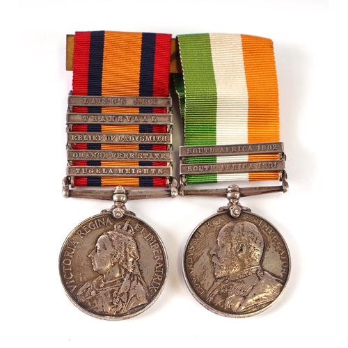 141 - Victorian Queen South African medal, awarded to 2397 PTE C. THOMAS DEVON REG with five clasps for Tu... 