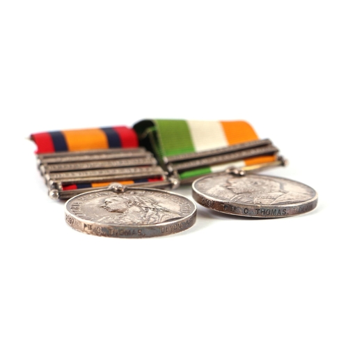 141 - Victorian Queen South African medal, awarded to 2397 PTE C. THOMAS DEVON REG with five clasps for Tu... 