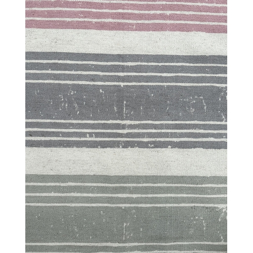 150 - A modern Designer's Guild floor rug with pastel shade stripes, 245 by154cms.