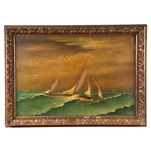 193 - 19th century school - A Schooner in Rough Seas - oil on board, framed, indistinct description and da... 