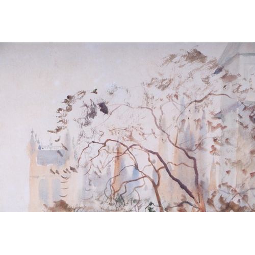 203 - Continental school - Figures on a River Embankment - watercolour, framed & glazed, 63 by 49cms.