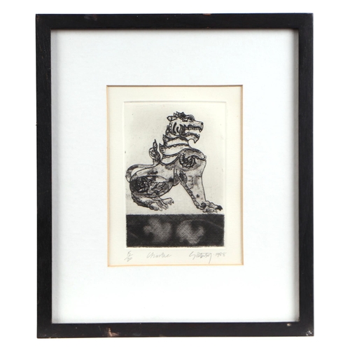 206 - S Patterson (Modern British) - Chinthe - (Burmese temple lion), limited edition 15/20 etching, frame... 