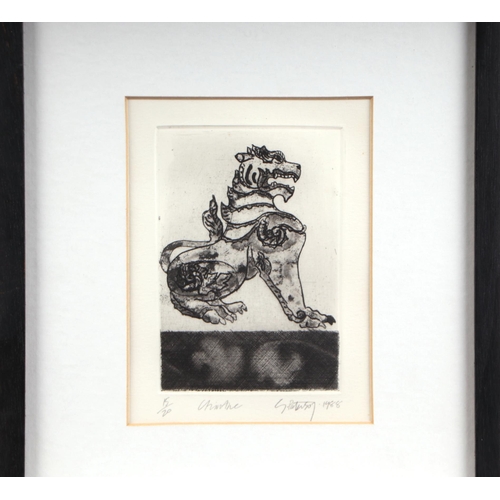 206 - S Patterson (Modern British) - Chinthe - (Burmese temple lion), limited edition 15/20 etching, frame... 