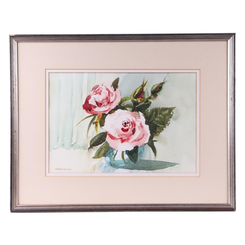 211 - Roland Davies (modern British) - a pair of still life studies of roses, both signed lower left, wate... 