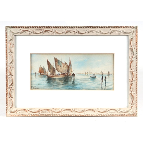 214 - E Thompson - a pair of seascapes with fishing boats in a harbour, both signed lower left, watercolou... 